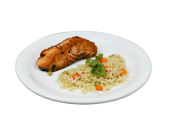 Salmão Grelhado com Arroz e Legumes